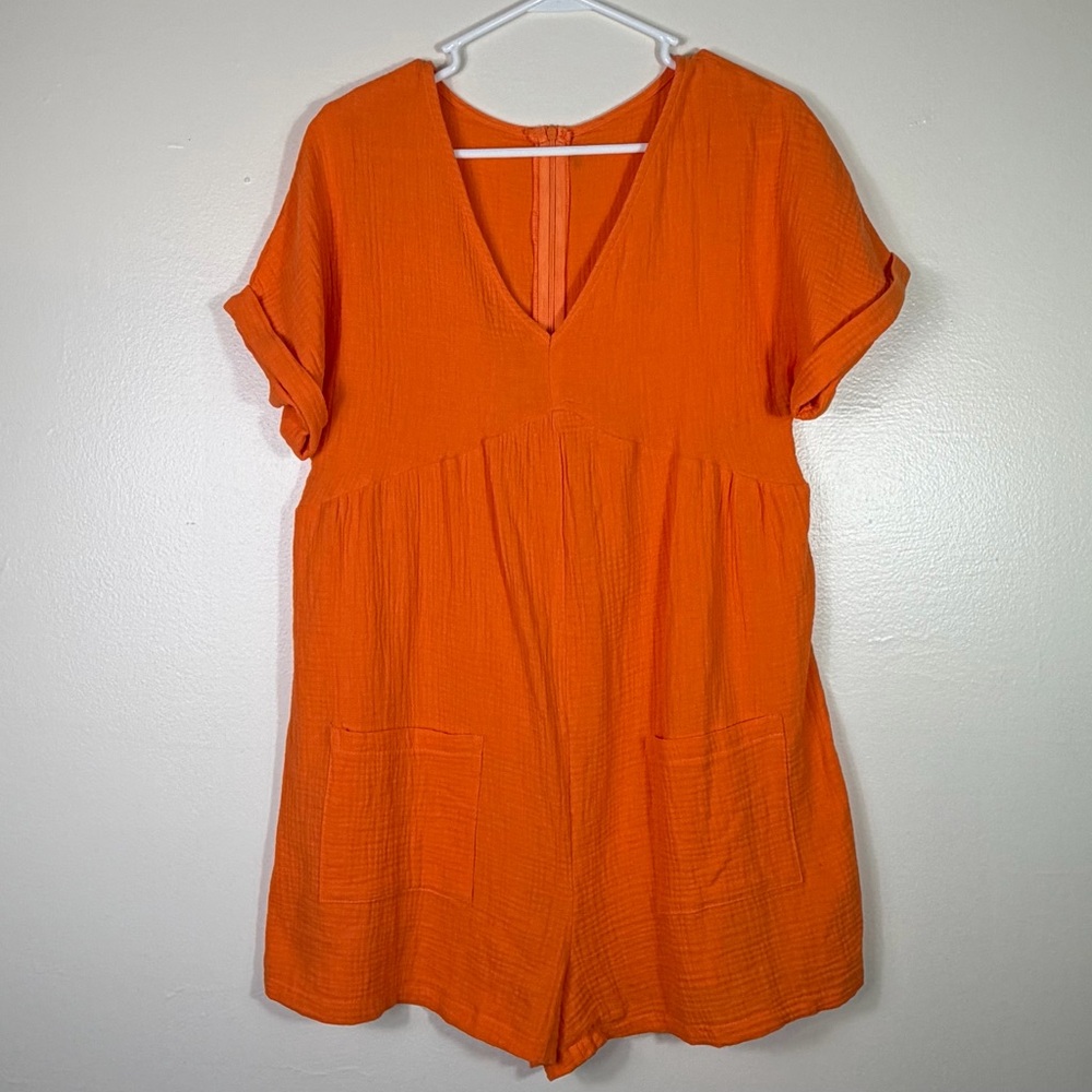 Bright Orange Lightweight Cotton Romper